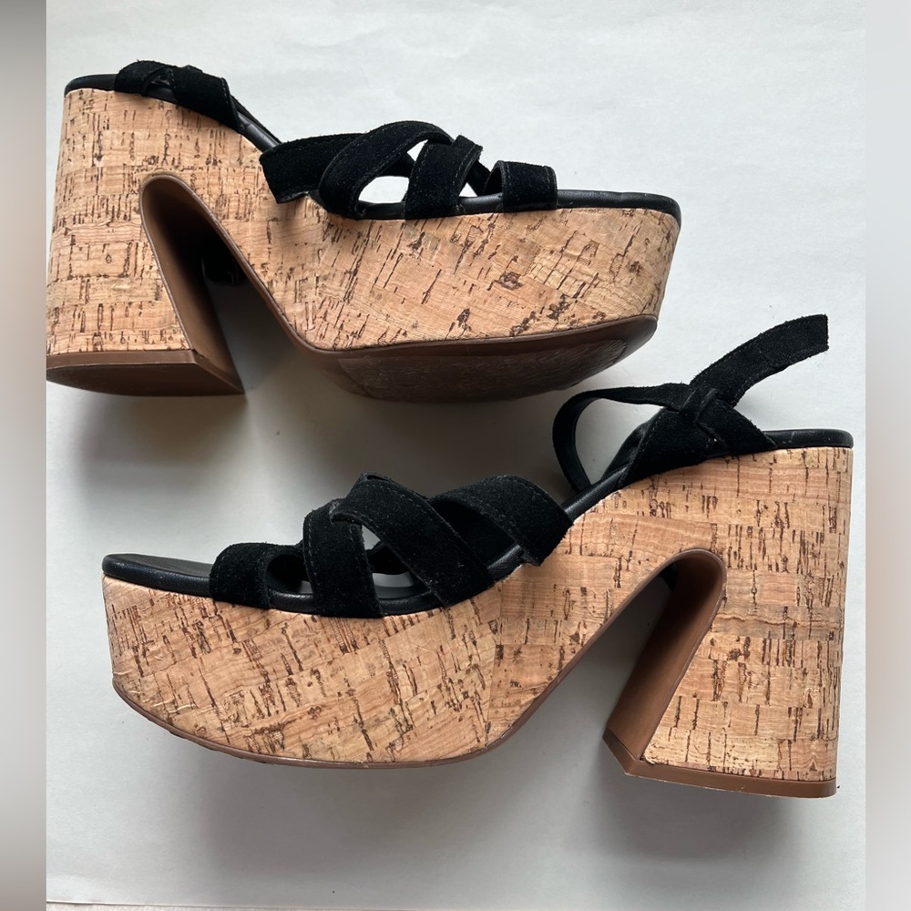Free People Lisbon Black Suede Platform Sandals Sz. 40 - Picture 11 of 11